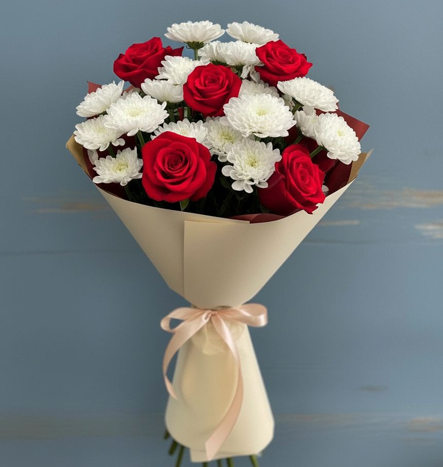 Букет цветов из: Розы и Хризантемы в Полтавском