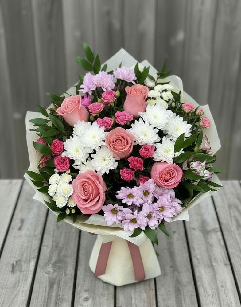 Букет цветов из: Альстромерии, Гвоздики, Розы и Хризантемы в Полтавском