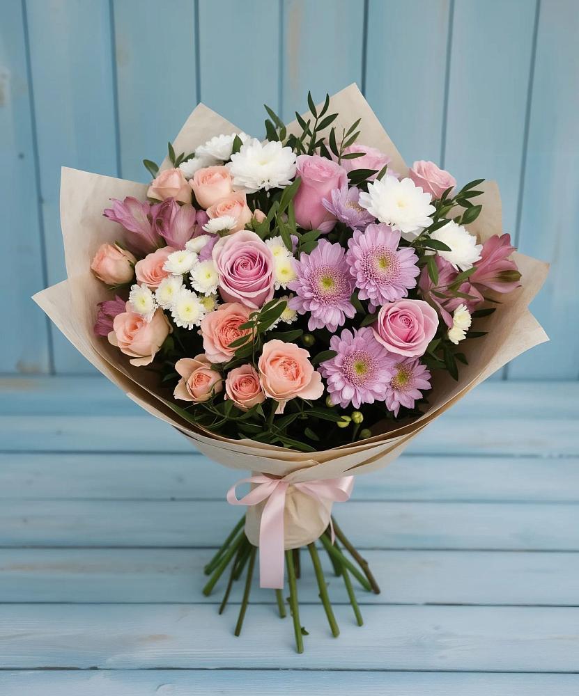 Букет цветов из: Хризантемы, Розы и Альстромерии в Полтавском