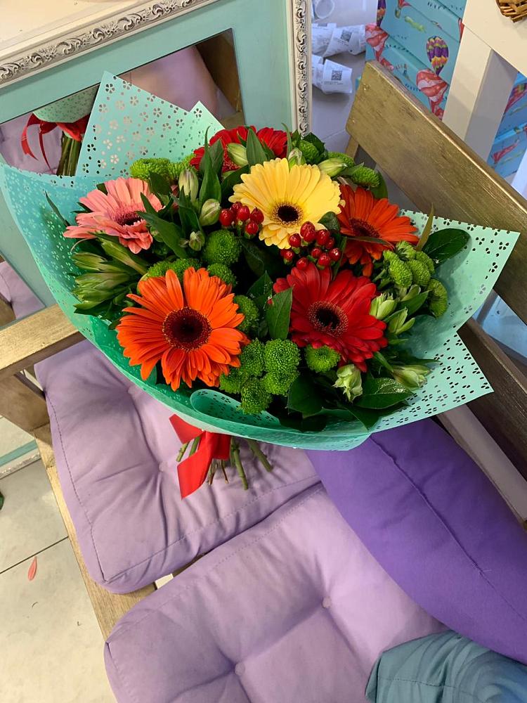 Букет цветов из: Герберы, Хризантемы и Альстромерии в Полтавском